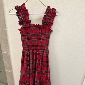 Aura red tartan maxi dress smocked XS